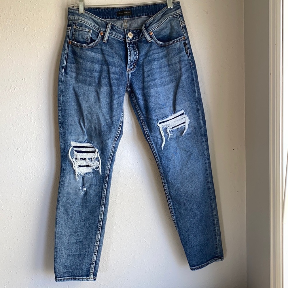 Silver relaxed boyfriend fit jeans